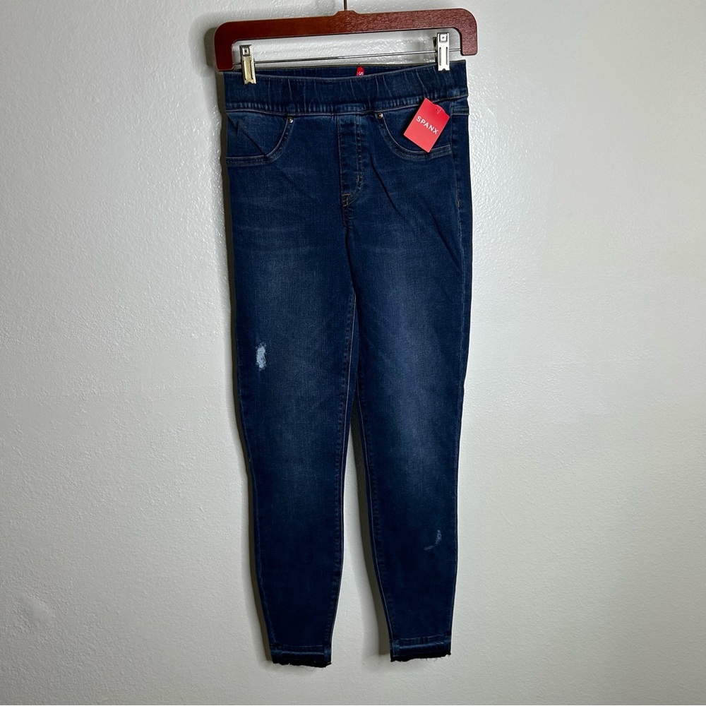 NWT Spanx Distressed Denim Jean - ish Legging Raw Hem Size Small